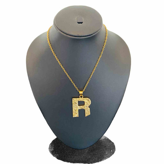 Name Locket Chain Online | Gold Plated R Word Necklace for Women | Initial Jewellery