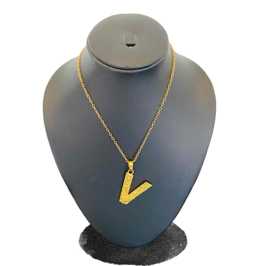Name Plated | Gold Plated V Word Necklace for Women | Initial Jewellery