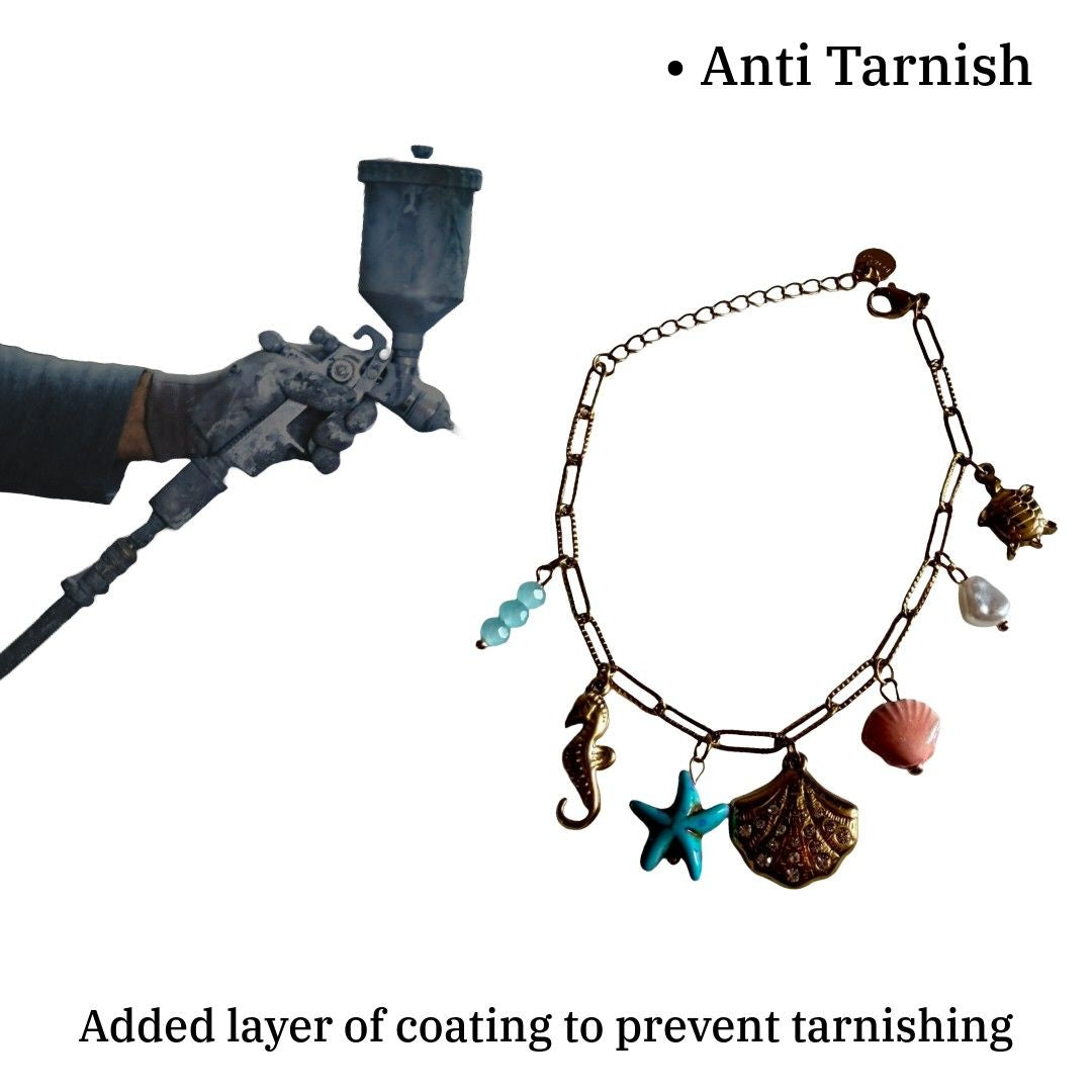Ocean Charm Bracelet for Women, Stylish Sea Life Theme with Turtle, Seahorse, Starfish, Shell and Pearl Charms