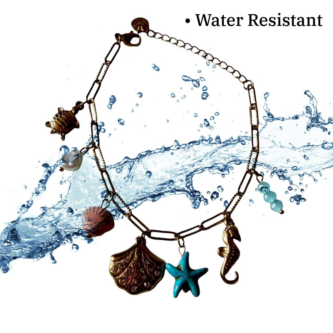 Ocean Charm Bracelet for Women, Stylish Sea Life Theme with Turtle, Seahorse, Starfish, Shell and Pearl Charms