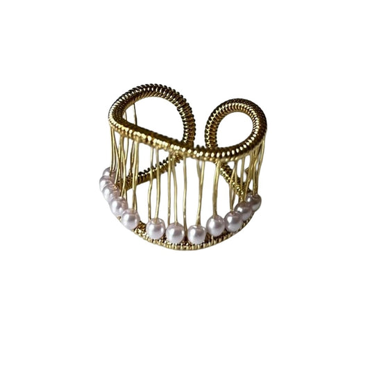 Pearl Drop Cuff Ring, Gold-Plated, Statement Fashion Jewellery for Women, Anti Tarnish, Water Resistant, Lightweight, Gift Packaged