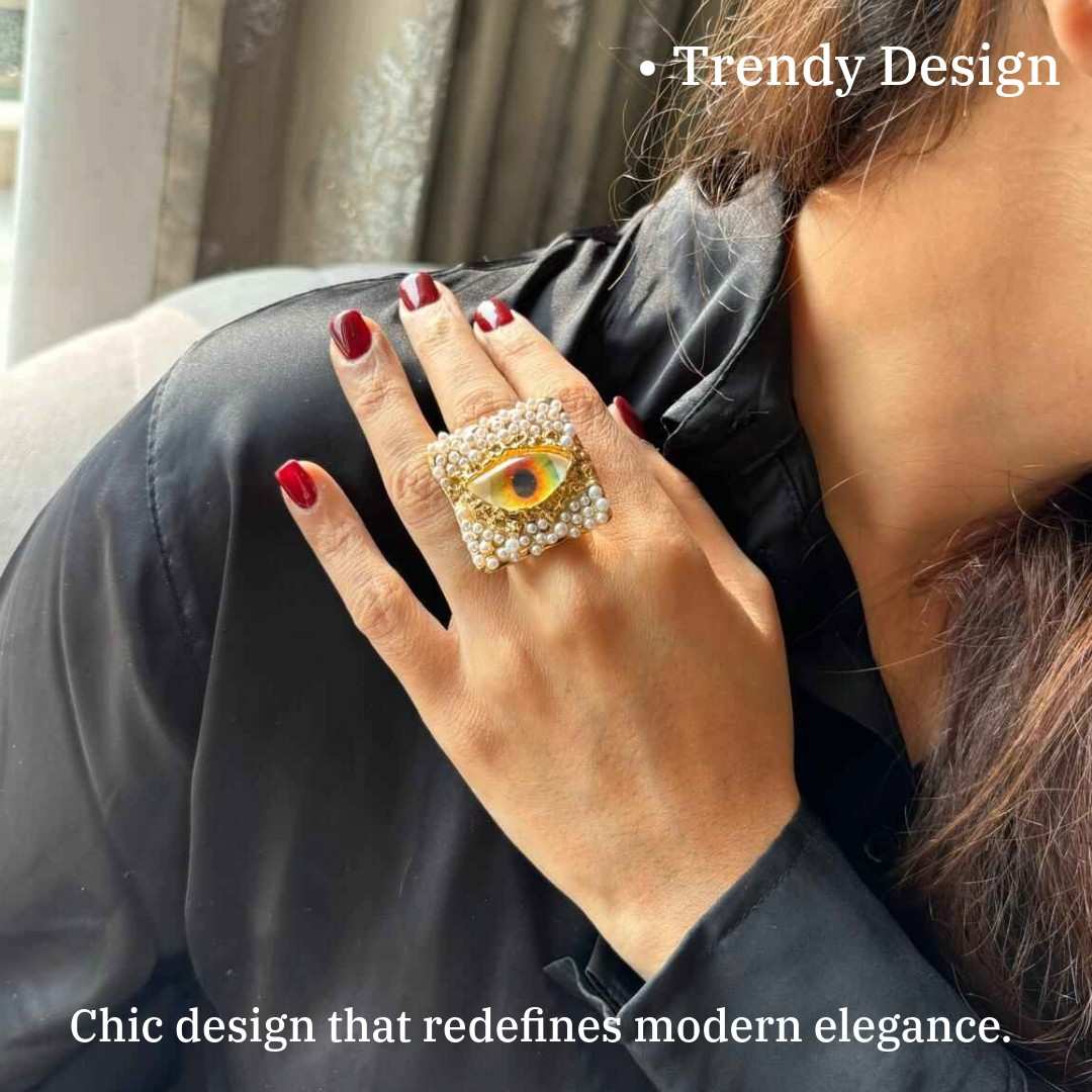 Evil Eye Ring With Pearls | Anti-Tarnish | Water Resistant | Gift Box Packing