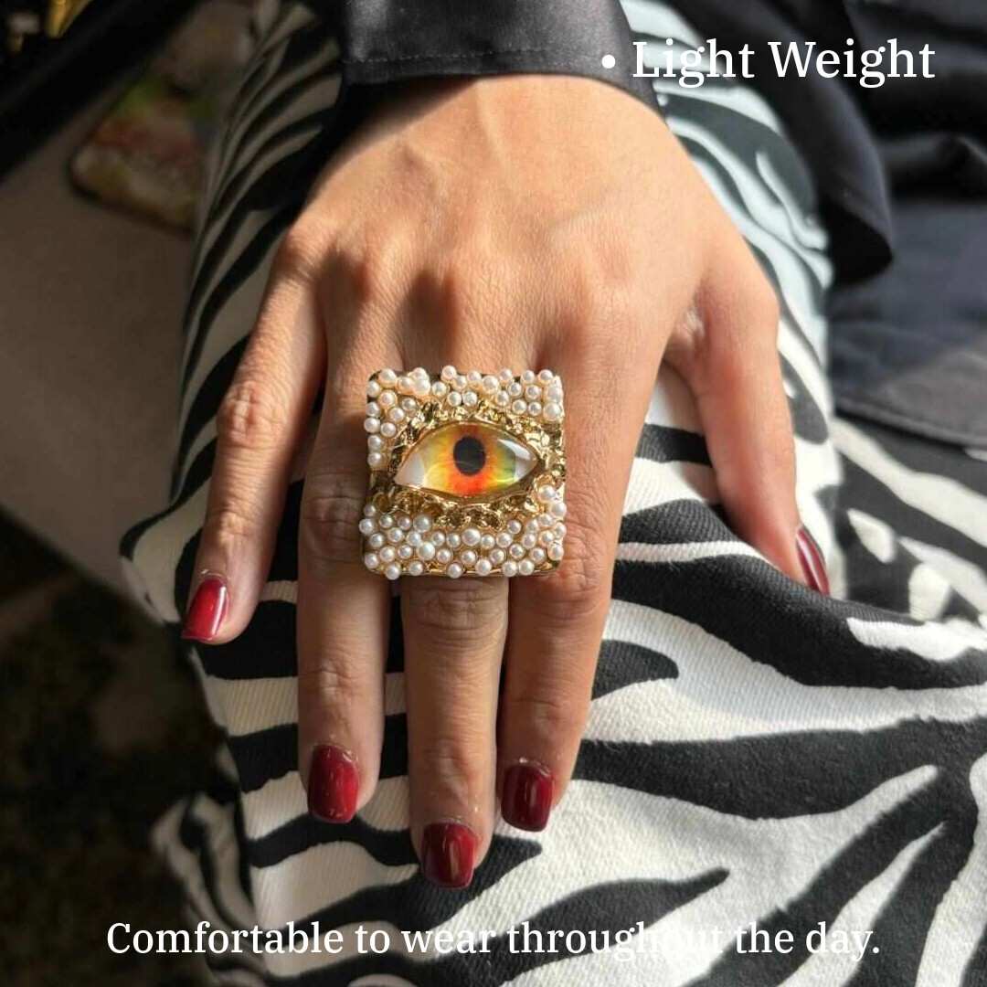 Evil Eye Ring With Pearls | Anti-Tarnish | Water Resistant | Gift Box Packing