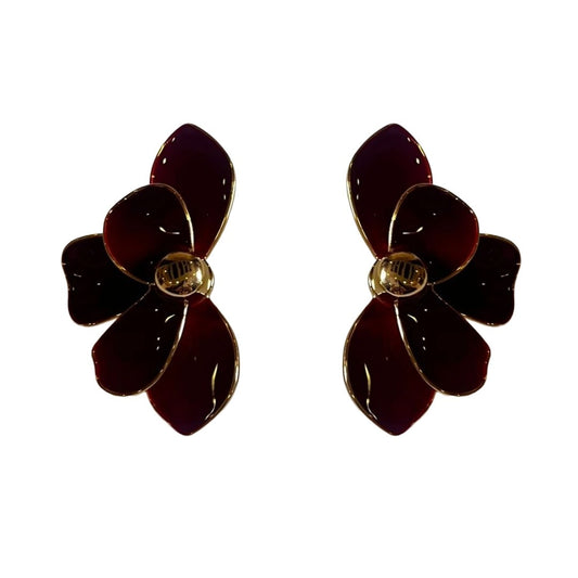 Red Earrings, Floral Statement Earrings for Women, Stud Design with Gold Plated, Anti Tarnish, Water Resistant, Lightweight, Gift Packaged