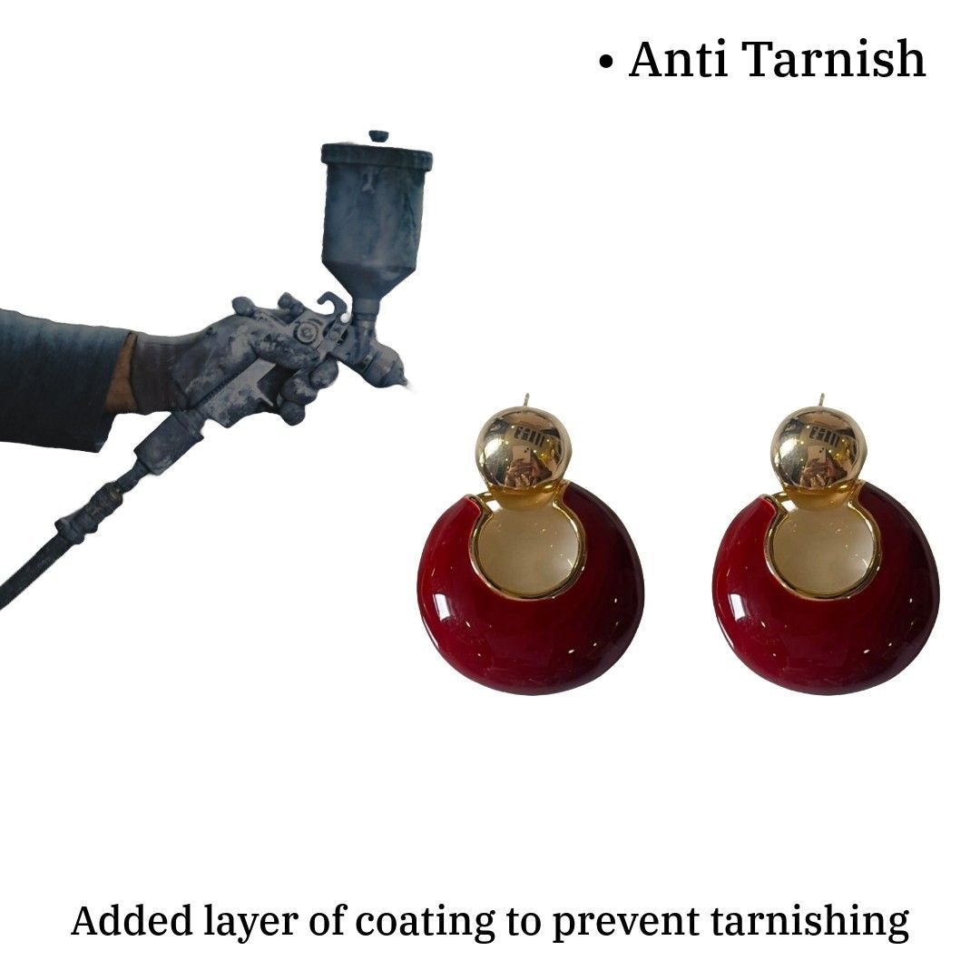 Red Earrings For Women, Round Ball Drop Earrings, Red and Gold Glass Crystal, Anti Tarnish, Water Resistant, Lightweight, Gift Packaged