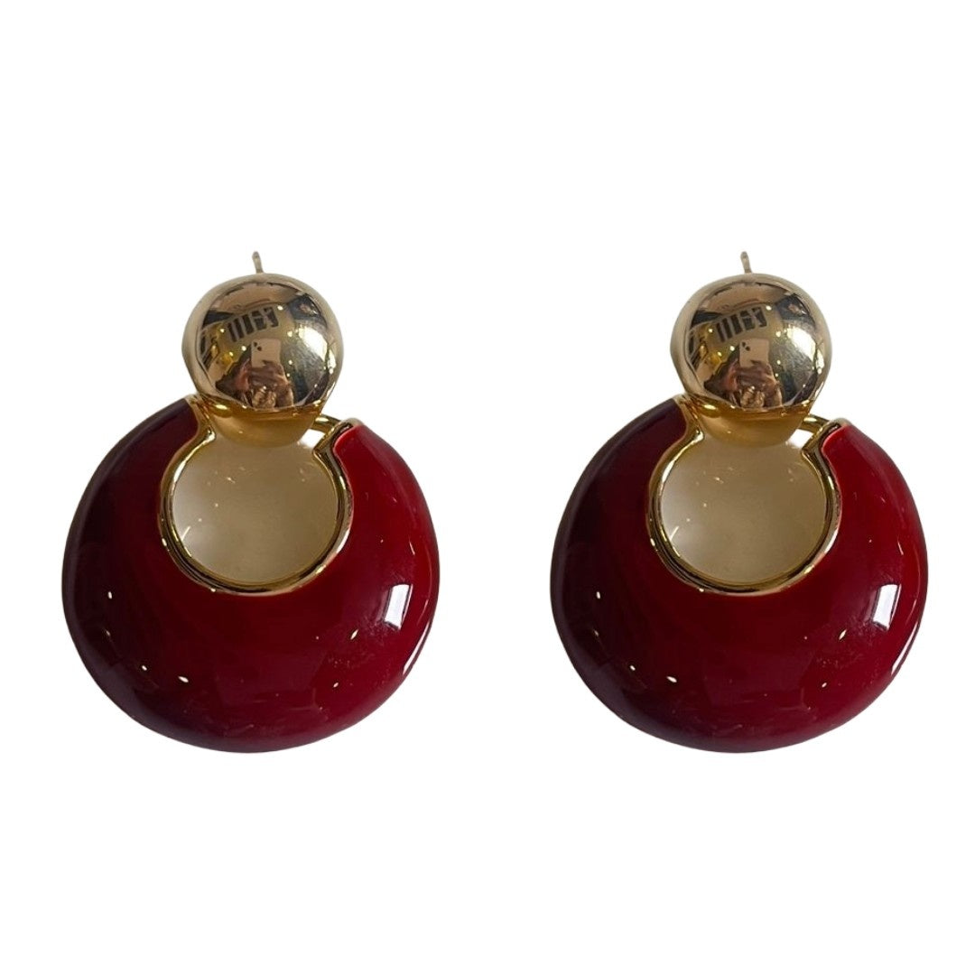 Red Earrings For Women, Round Ball Drop Earrings, Red and Gold Glass Crystal, Anti Tarnish, Water Resistant, Lightweight, Gift Packaged