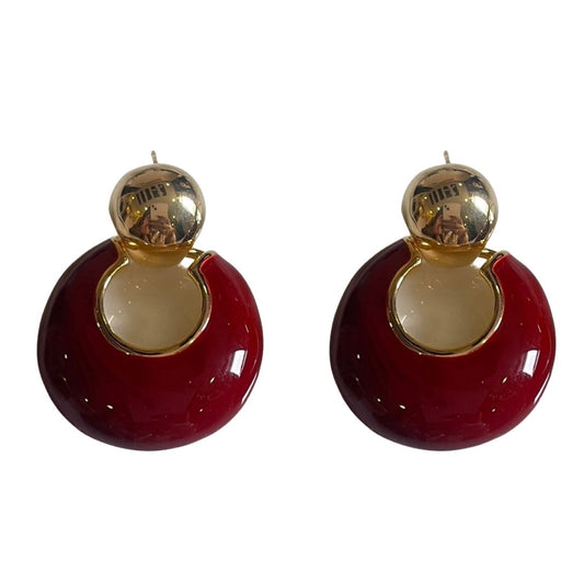 Red Earrings For Women, Round Ball Drop Earrings, Red and Gold Glass Crystal, Anti Tarnish, Water Resistant, Lightweight, Gift Packaged