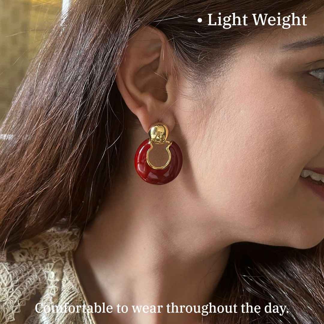 Red Earrings For Women, Round Ball Drop Earrings, Red and Gold Glass Crystal, Anti Tarnish, Water Resistant, Lightweight, Gift Packaged