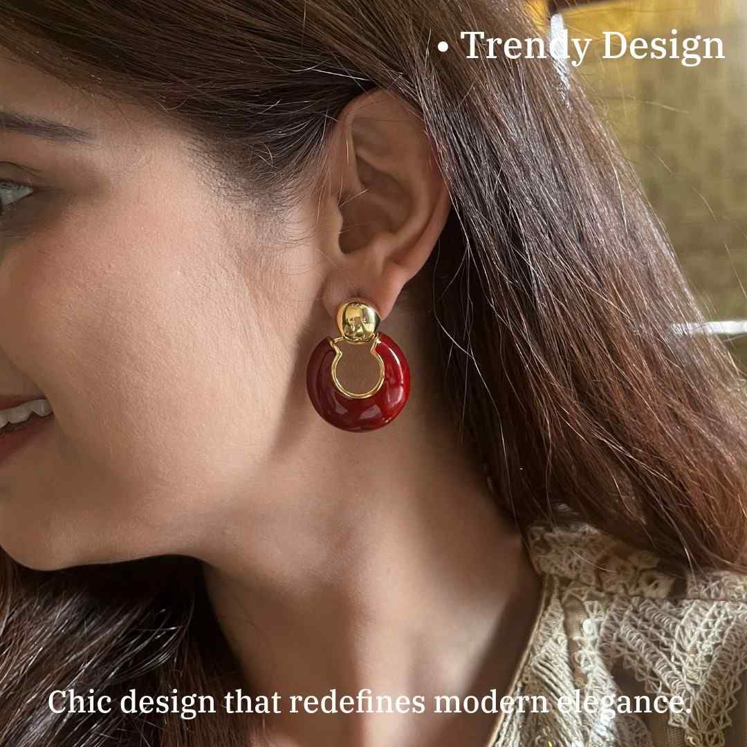 Red Earrings For Women, Round Ball Drop Earrings, Red and Gold Glass Crystal, Anti Tarnish, Water Resistant, Lightweight, Gift Packaged