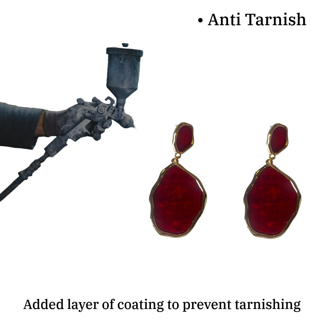 Red Earrings, Gold-Plated Statement Dangle Earrings for Women, Geometric Design, Anti Tarnish, Water Resistant, Lightweight, Gift Packaged