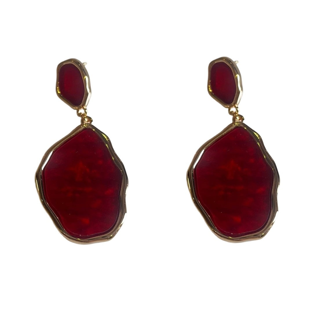 Red Earrings, Gold-Plated Statement Dangle Earrings for Women, Geometric Design, Anti Tarnish, Water Resistant, Lightweight, Gift Packaged