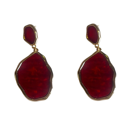 Red Earrings, Gold-Plated Statement Dangle Earrings for Women, Geometric Design, Anti Tarnish, Water Resistant, Lightweight, Gift Packaged