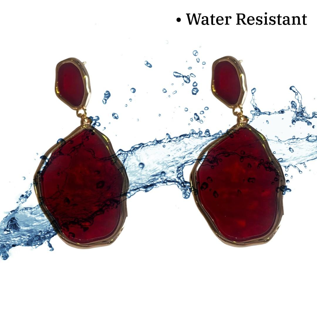 Red Earrings, Gold-Plated Statement Dangle Earrings for Women, Geometric Design, Anti Tarnish, Water Resistant, Lightweight, Gift Packaged