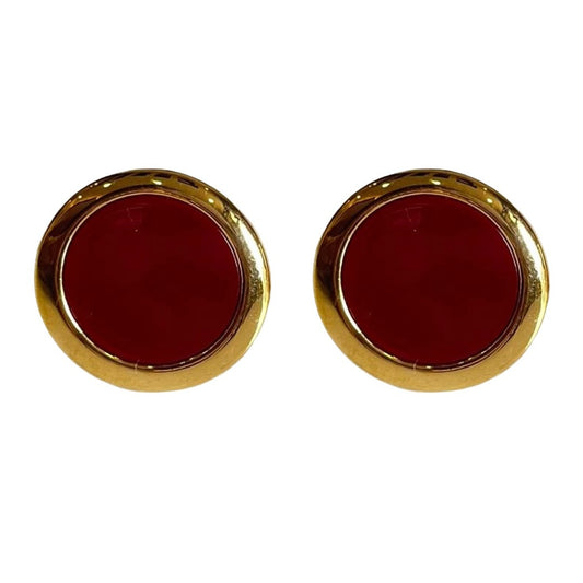Red Earrings, Round Stud Earrings for Women, Gold Plated, Anti Tarnish, Water Resistant, Lightweight, Gift Packaged