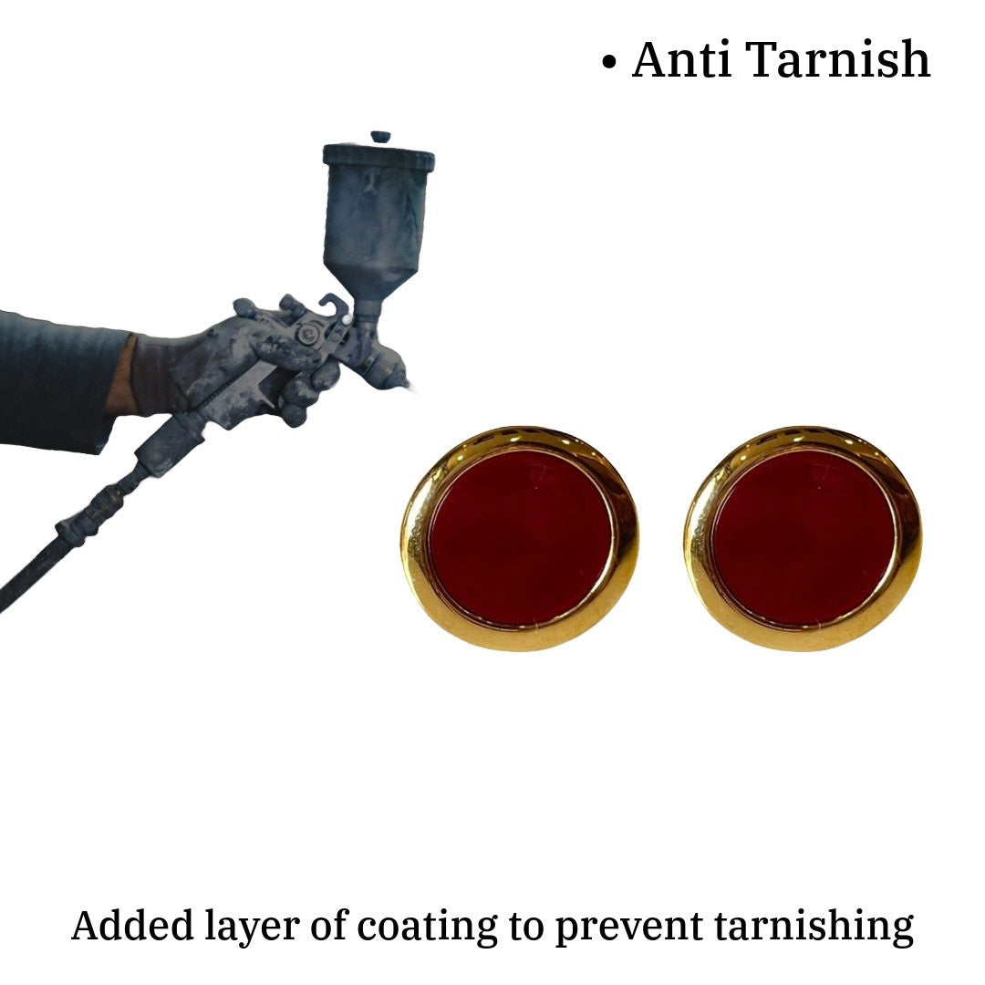 Red Earrings, Round Stud Earrings for Women, Gold Plated, Anti Tarnish, Water Resistant, Lightweight, Gift Packaged