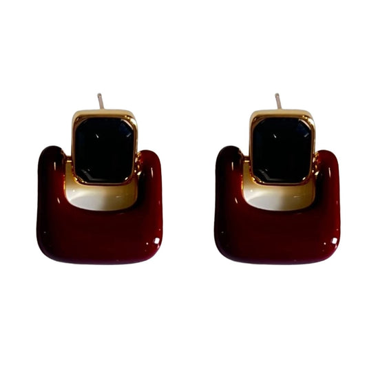 Red Earrings, Square Crystal Stud Earrings for Women, Gold Plated, Anti Tarnish, Water Resistant, Lightweight, Gift Packaged