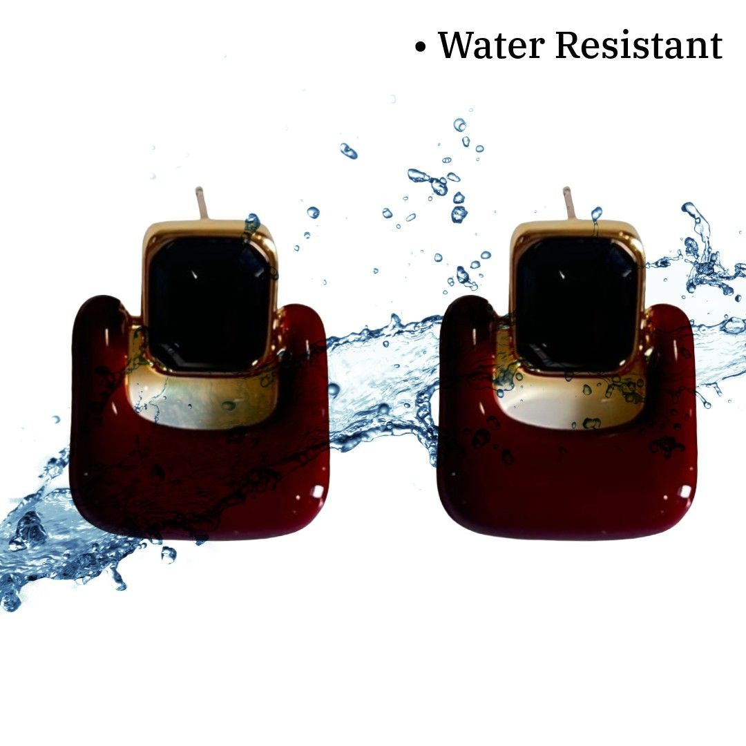 Red Earrings, Square Crystal Stud Earrings for Women, Gold Plated, Anti Tarnish, Water Resistant, Lightweight, Gift Packaged