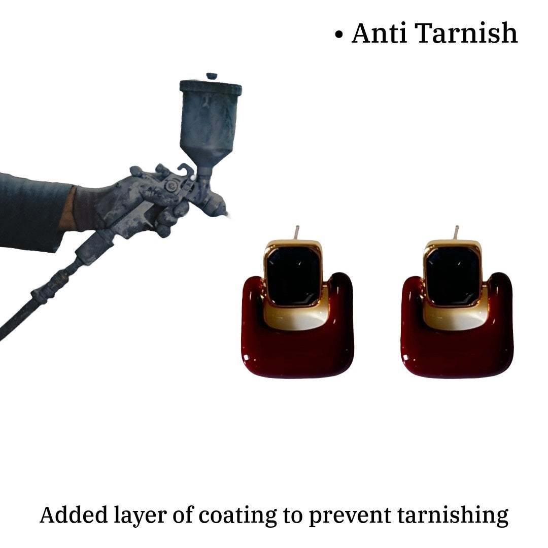 Red Earrings, Square Crystal Stud Earrings for Women, Gold Plated, Anti Tarnish, Water Resistant, Lightweight, Gift Packaged