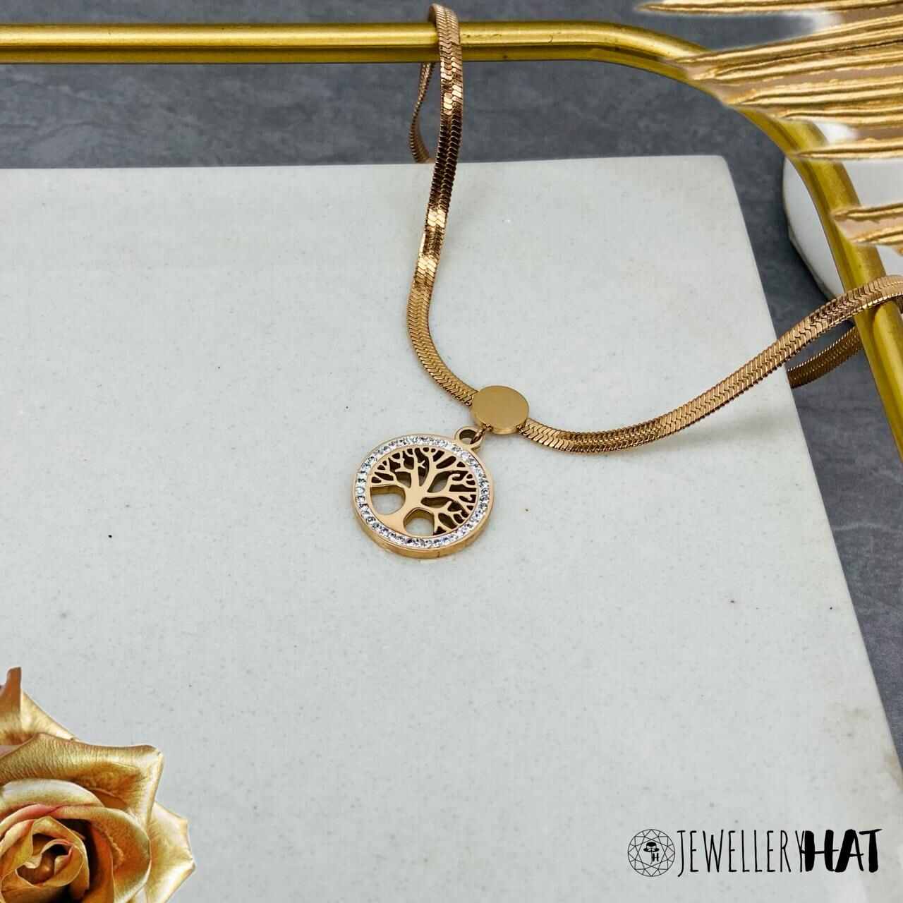 Rose Gold Chain with Pendant | Tree of Life Necklace | Artificial Jewelry