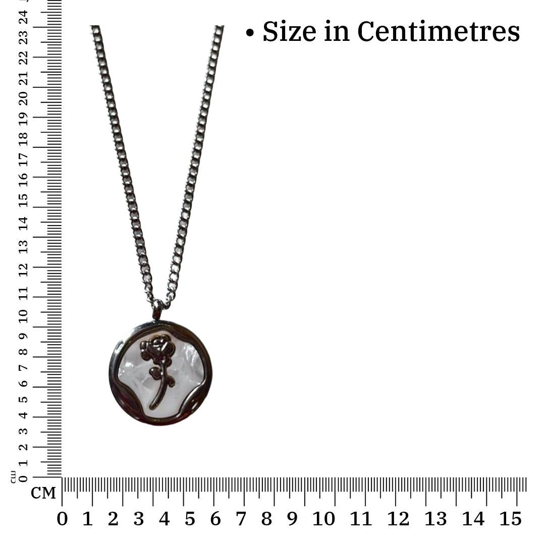 Rose Key Pendant Necklace, Silver Chain, 24 cm, Round Glass Medallion, Women's Fashion Jewelry, Anti Tarnish, Water Resistant, Lightweight, Gift Packaged