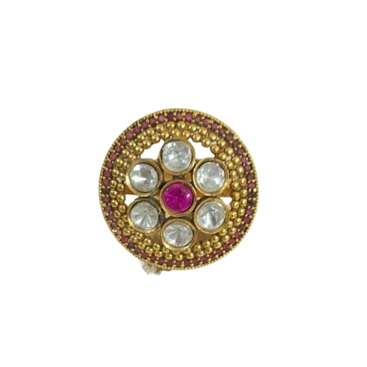Traditional Ring With Pink Stone | Anti-Tarnish | Water Resistant |  Gift Box Packing