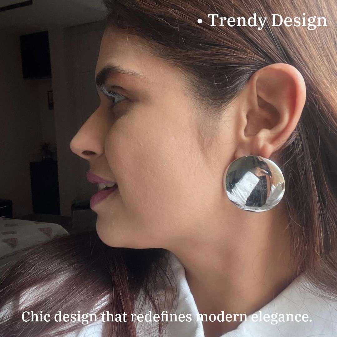 Round Stud Earrings for Women, Silver-Plated, White, Anti Tarnish, Water Resistant, Lightweight, Gift Packaged