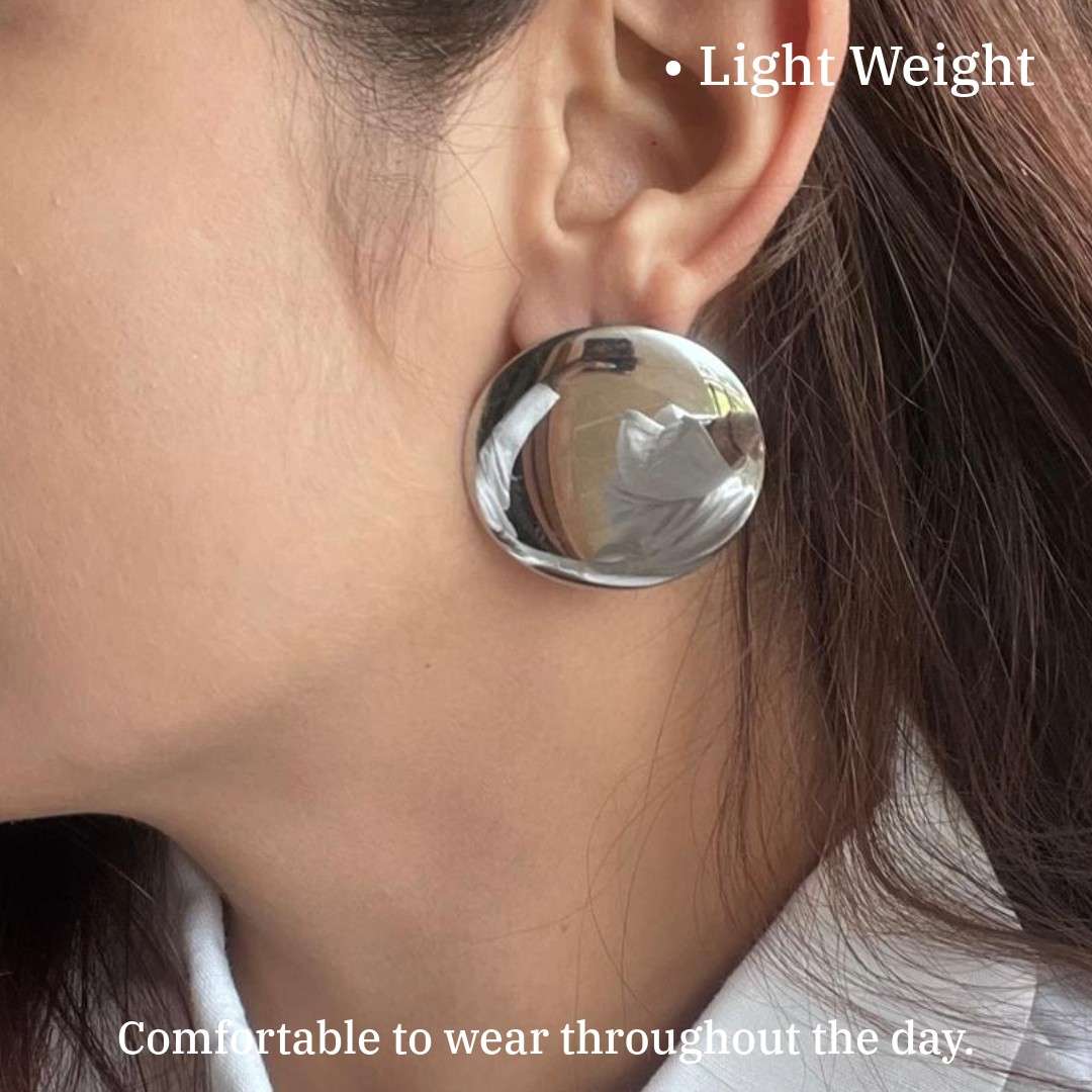 Round Stud Earrings for Women, Silver-Plated, White, Anti Tarnish, Water Resistant, Lightweight, Gift Packaged