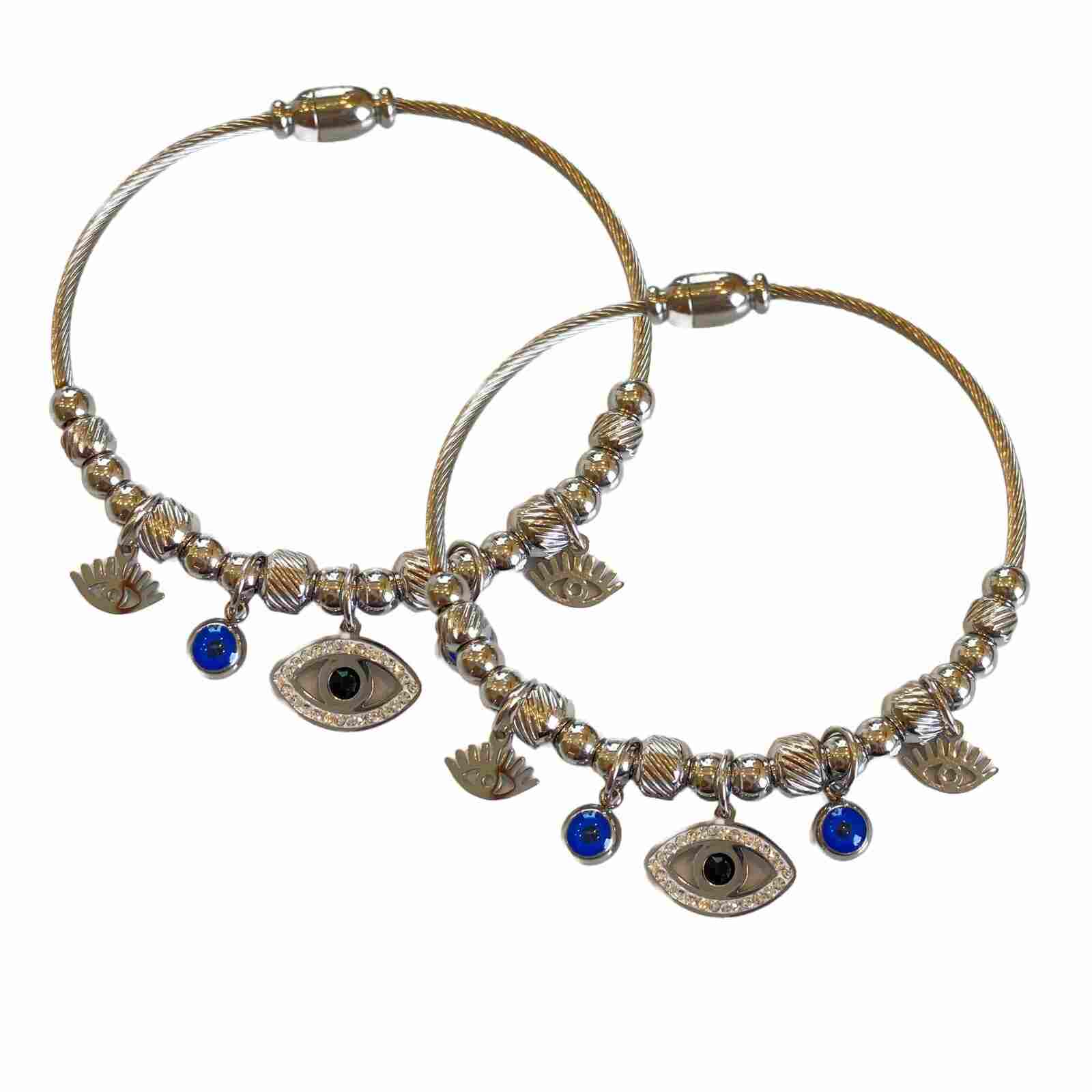 Silver Evil Eye Bracelet With Multiple Charms | Silver Plated Fashion Jewellery For Girls