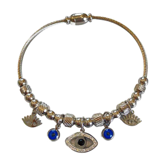 Silver Evil Eye Bracelet With Multiple Charms | Silver Plated Fashion Jewellery For Girls