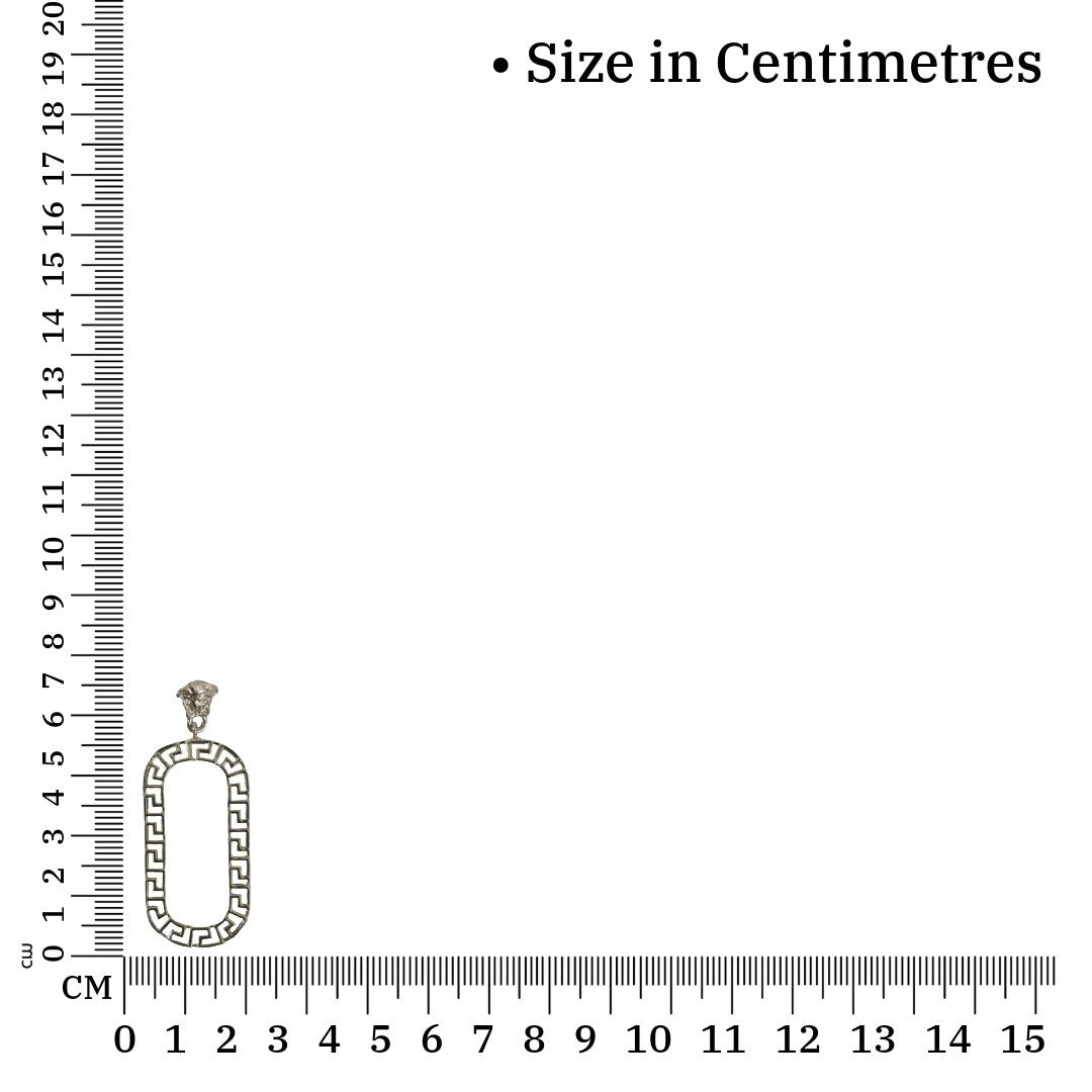 Silver Plated Drop Dangle Earrings For Women, 7 cm, Greek Key Pattern, Oval Shape, Anti Tarnish, Water Resistant, Lightweight, Gift Packaged