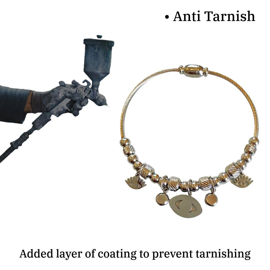 Silver Evil Eye Bracelet With Multiple Charms Silver Plated