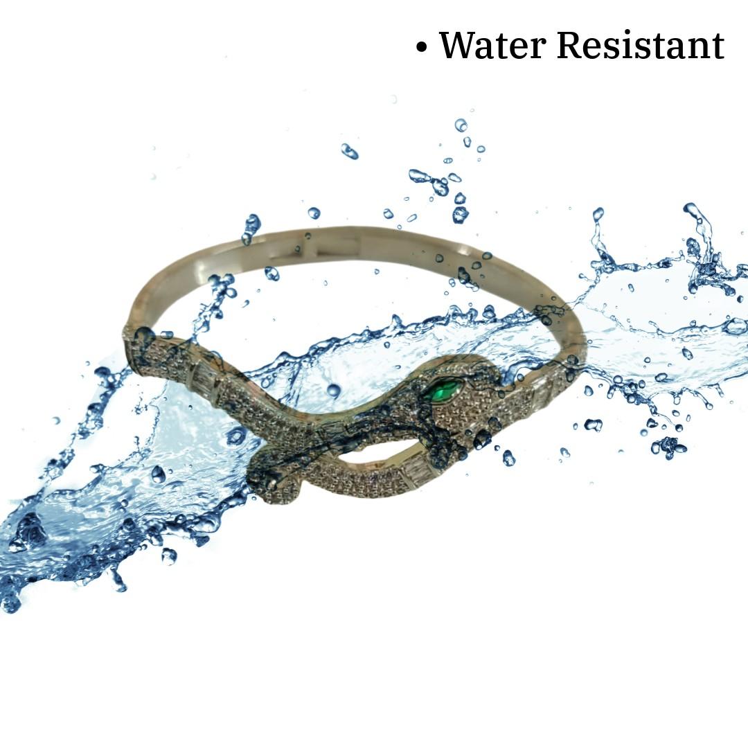 Silver Plated Snake Bangle Bracelet with Green Eye, Crystal Embellished, Adjustable Jewelry, Anti Tarnish, Water Resistant, Lightweight, Gift Packaged