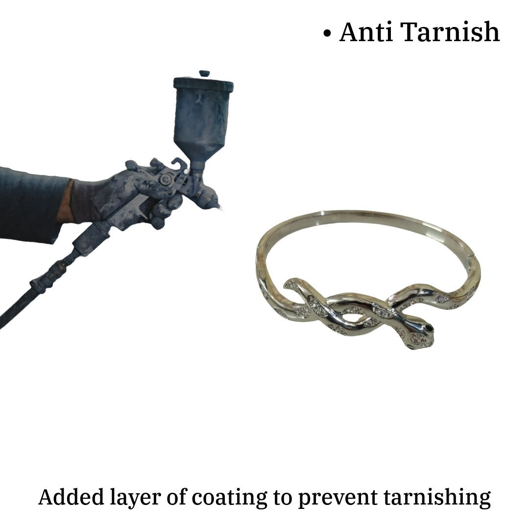 Silver Snake Bangle Bracelet For Women, Twisted Wave Design, 6 cm, Hinged Cuff, Anti Tarnish, Water Resistant, Lightweight, Gift Packaged