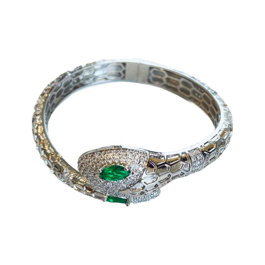 Silver Snake Bracelet With Green Eyes | Openable Bracelets | Anti Tarnish Jewellery