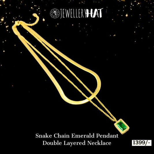 Snake Chain Emerald Pendant Double Layered Necklace Constellation - Premium Collection Fashion Jewellery July 2022