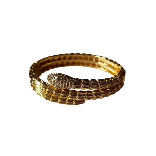 Gold-Plated Snake Bracelet for Women, Crystal Accents, Adjustable Bangle, Anti Tarnish, Water Resistant, Lightweight, Gift Packaged