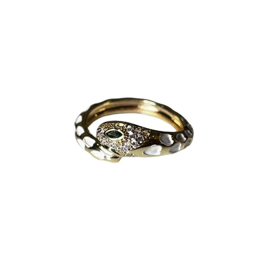 Snake Design Ring for Women, Gold Plated with Crystal Embellishments, White, Anti Tarnish, Water Resistant, Lightweight, Gift Packaged