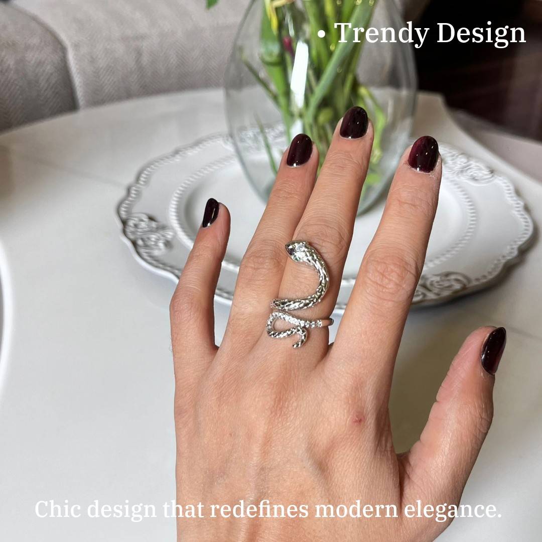 Snake Ring For Women, Adjustable Wrap Ring with Crystal Eyes, Anti Tarnish, Water Resistant, Lightweight, Gift Packaged