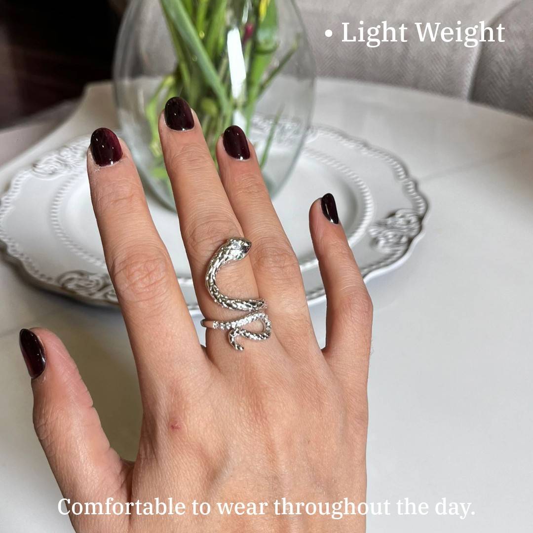 Snake Ring For Women, Adjustable Wrap Ring with Crystal Eyes, Anti Tarnish, Water Resistant, Lightweight, Gift Packaged