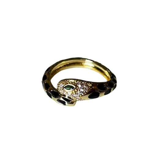 Snake Ring, Gold-Plated Fashion Jewelry for Women, Black Enamel Design, Green Eyes, Anti Tarnish, Water Resistant, Lightweight, Gift Packaged