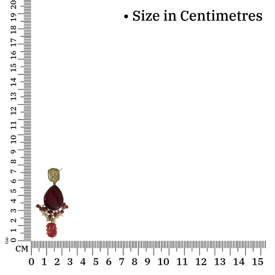 Statement Drop Dangle Earrings, 7.5 cm, Red Ruby Teardrop with Pearl and Crystal Accents, Gold Plated, Anti Tarnish, Water Resistant, Lightweight