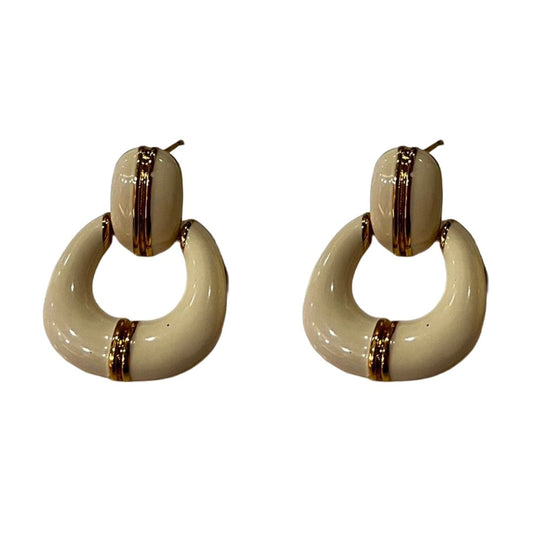 Statement Drop Earrings, Cream White with Gold Accents, White Earrings, Anti Tarnish, Water Resistant, Lightweight, Gift Packaged