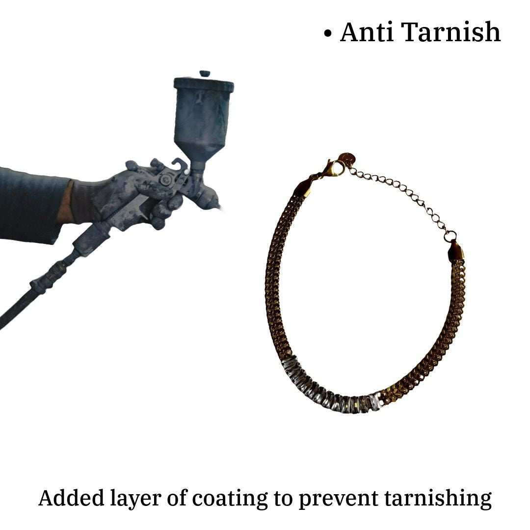 Stylish Chain Bracelet for Women, Bronze Tone with Crystal Embellishments, 7.0 cm, Anti Tarnish, Water Resistant, Lightweight, Gift Packaged