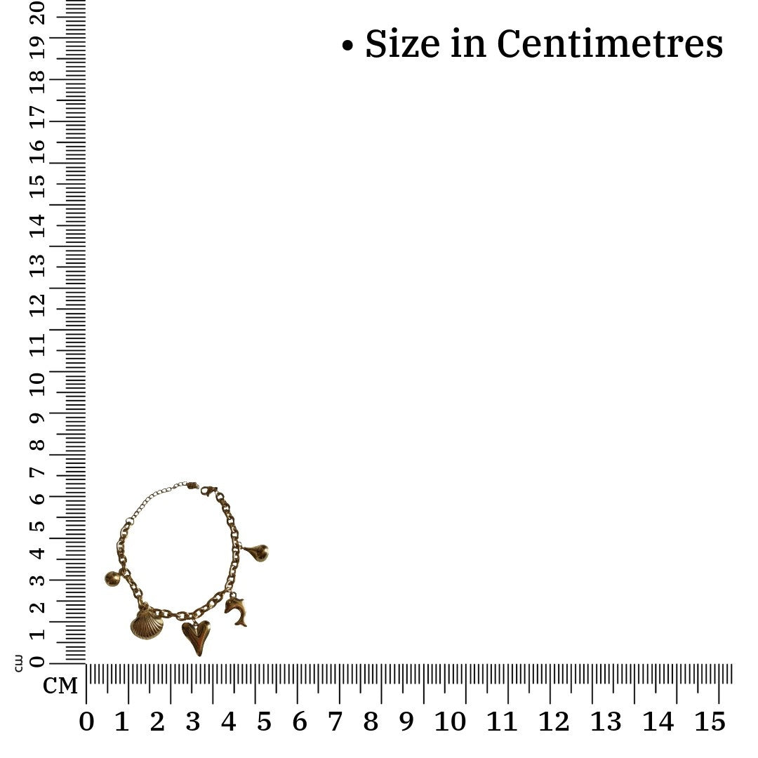 Stylish Gold Plated Charm Bracelet for Women, Chain Link with Dolphin, Heart, Seashell, and Ball Charms, Anti Tarnish