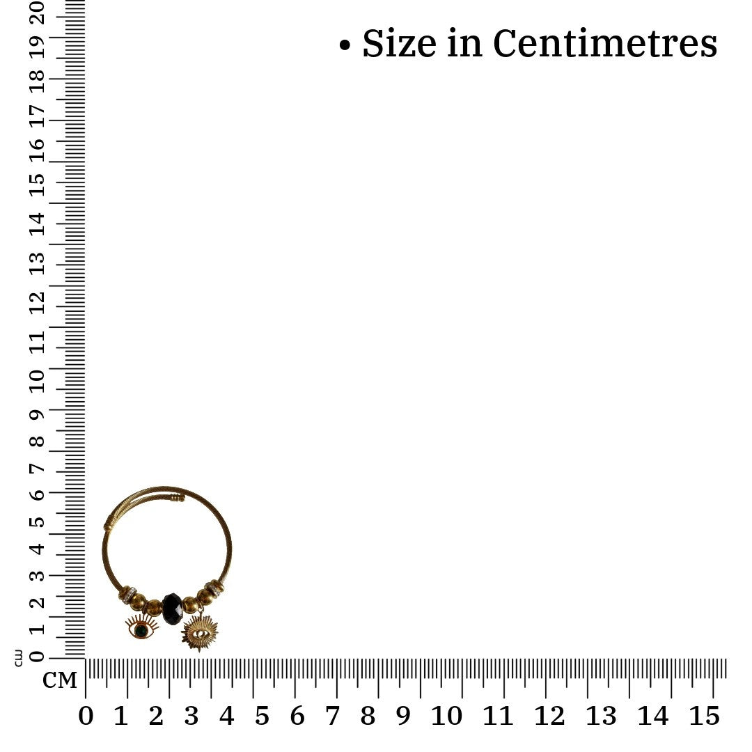 Stylish Gold Twisted Cable Bracelet for Women with Evil Eye Charms, Black Crystal Bead, Adjustable, Anti Tarnish, Water Resistant