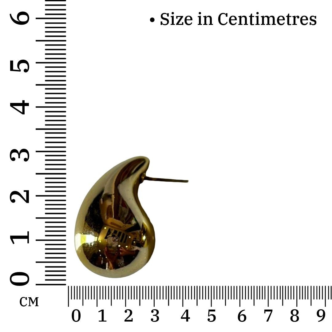 Teardrop Gold Plated Stud Earrings for Women, 3 cm, Classic Drop Shape, Anti Tarnish, Water Resistant, Lightweight, Gift Packaged