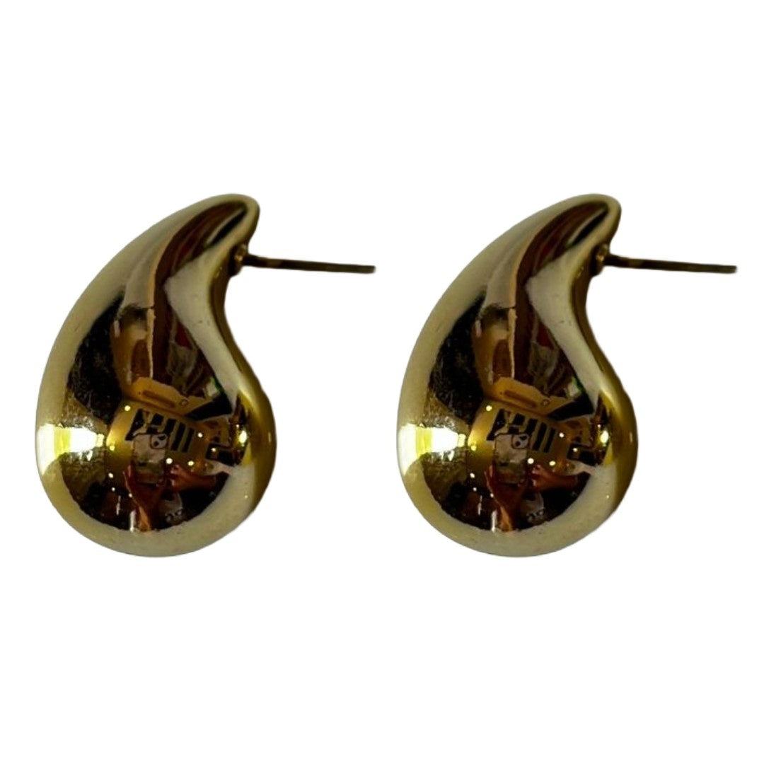 Teardrop Gold Plated Stud Earrings for Women, 3 cm, Classic Drop Shape, Anti Tarnish, Water Resistant, Lightweight, Gift Packaged