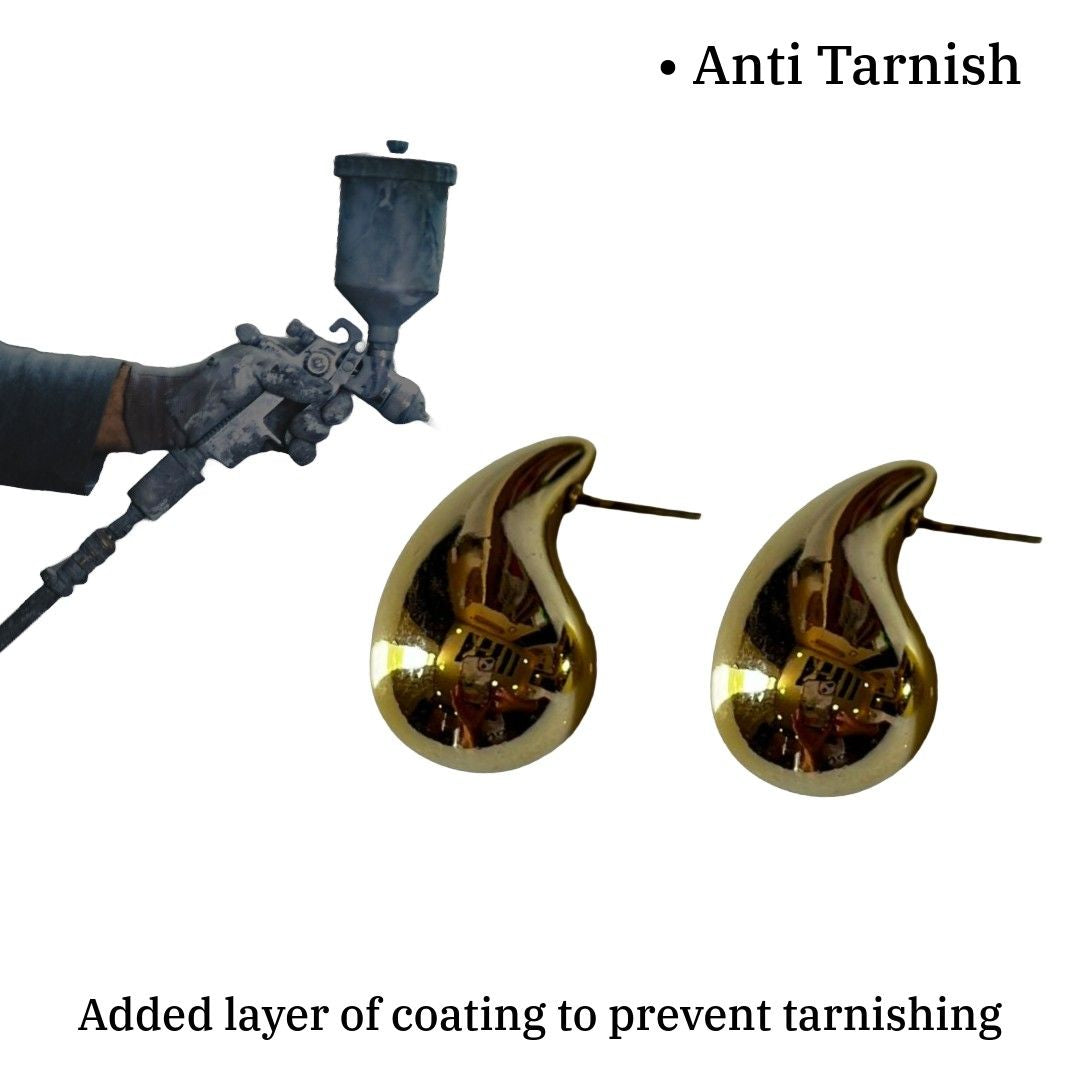 Teardrop Gold Plated Stud Earrings for Women, 3 cm, Classic Drop Shape, Anti Tarnish, Water Resistant, Lightweight, Gift Packaged