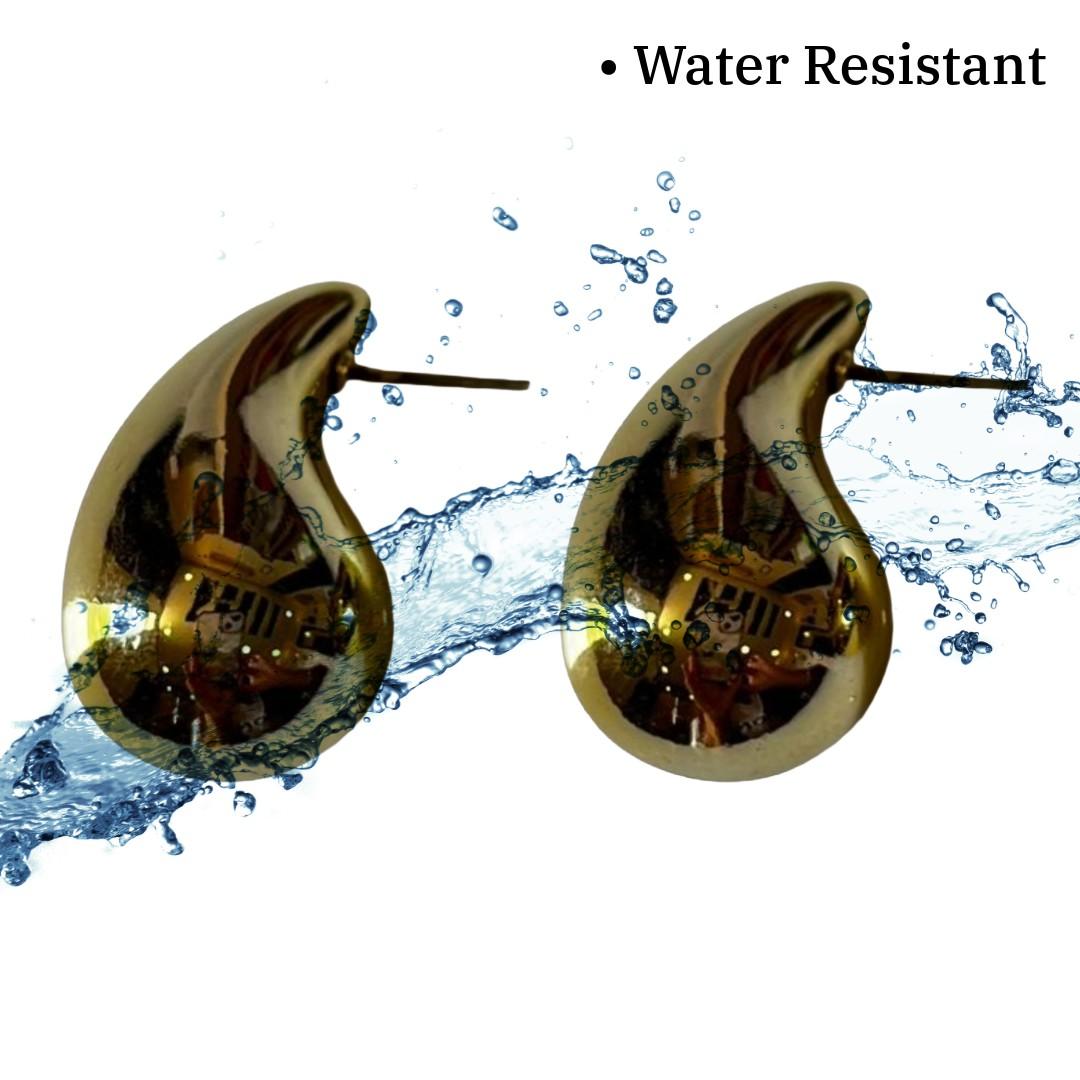 Teardrop Gold Plated Stud Earrings for Women, 3 cm, Classic Drop Shape, Anti Tarnish, Water Resistant, Lightweight, Gift Packaged