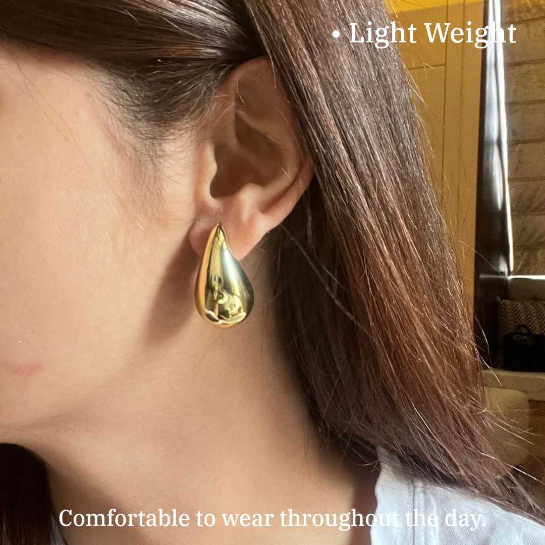 Teardrop Gold Plated Stud Earrings for Women, 3 cm, Classic Drop Shape, Anti Tarnish, Water Resistant, Lightweight, Gift Packaged